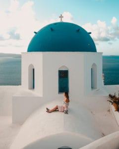 sitting on blue dome church