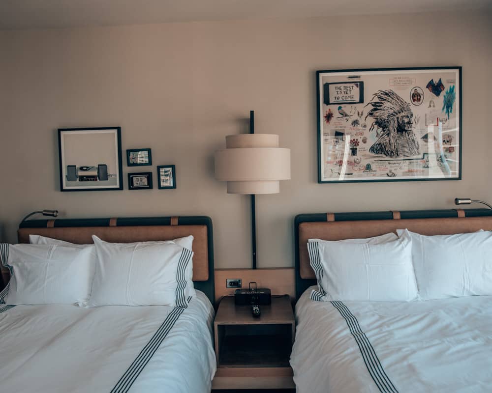 double beds in hotel room