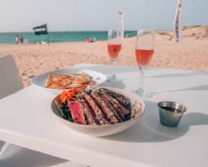 ahi tuna salad on the beach