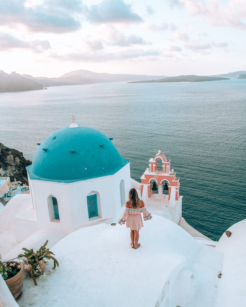 girl standing on blue dome